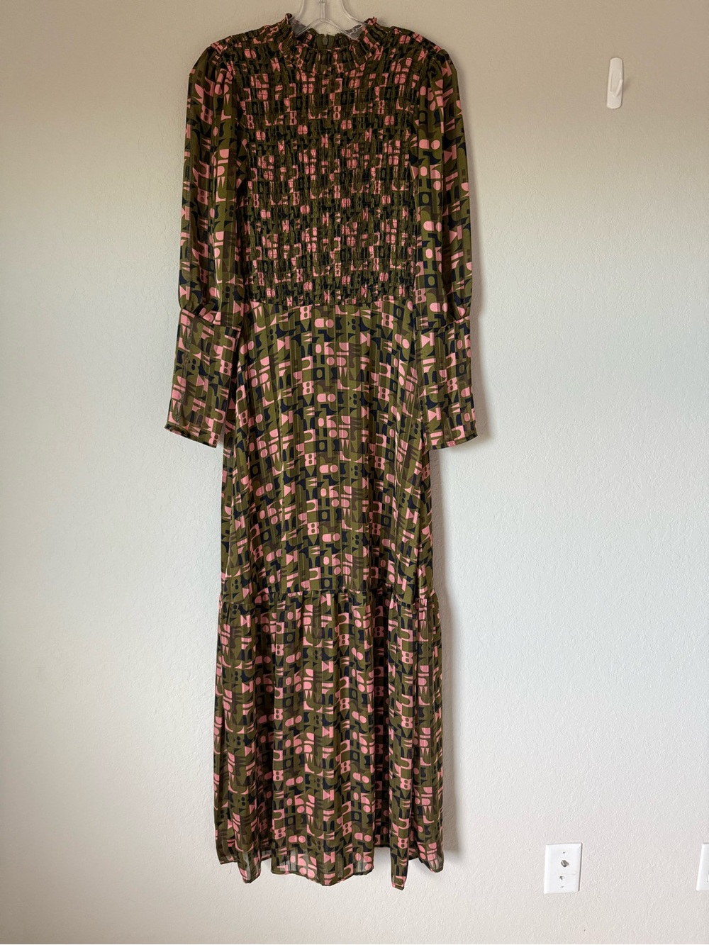 Scotch & Soda Olive and Pink Geometric long sleeve Maxi Dress